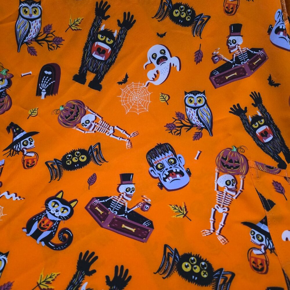 Scrubstar Cat Spider Skeleton V Neck Print Scrub Top​ Womens Orange Soft Fabric - Picture 7 of 10